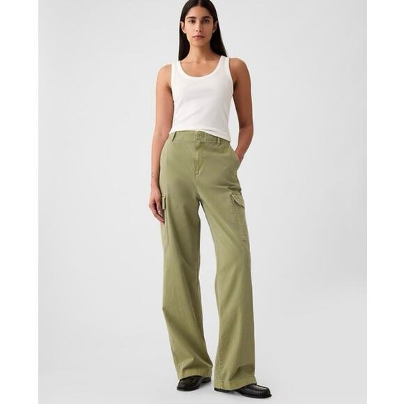 Gap Mid Rise Loose Kathi Cargo Pants Olive Green Women 6 Utility Grunge Urban - Picture 1 of 13